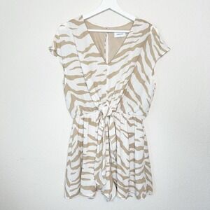 Adrienne Tan and White Zebra Print Tie Elastic Waist Romper M